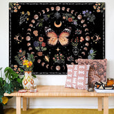 Lofaris Butterfly Floral Star Moon Night Sky Wall Tapestry